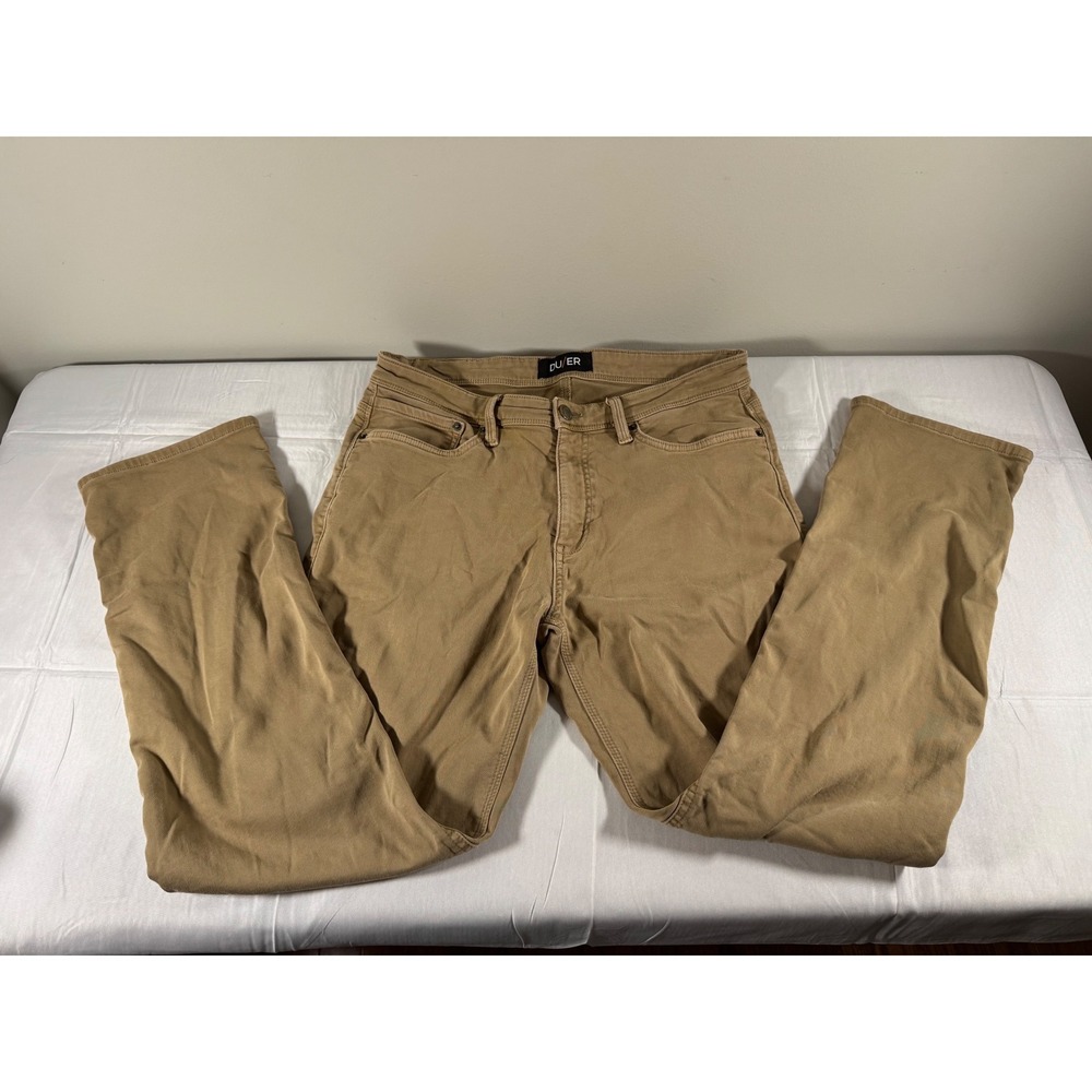 DU/ER Performance Denim Slim Fit Pants Tan Khaki Mens 36x32 (Measures 36x30)